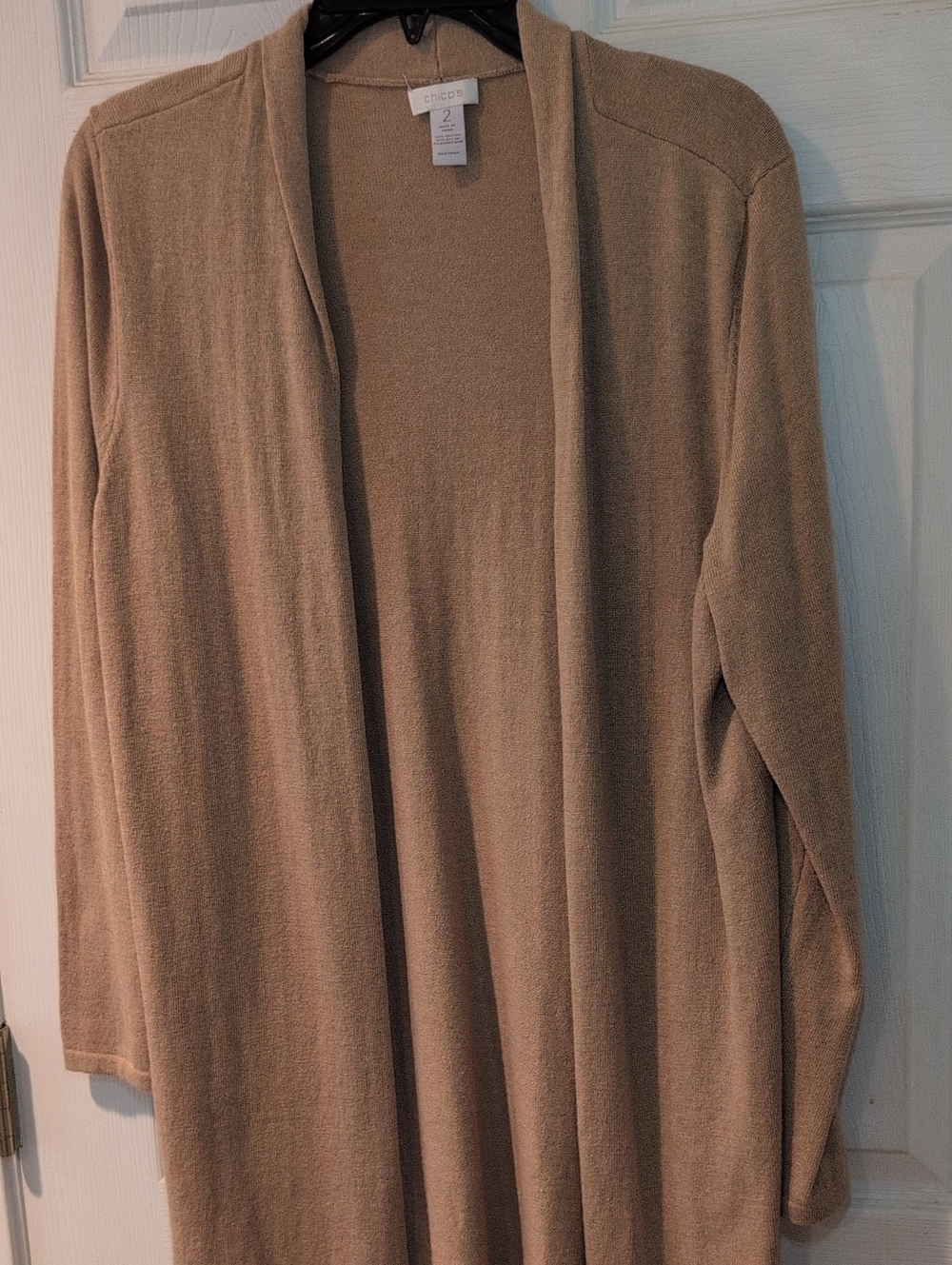 Chico's Long Open-Front Cardigan in Taupe Beige